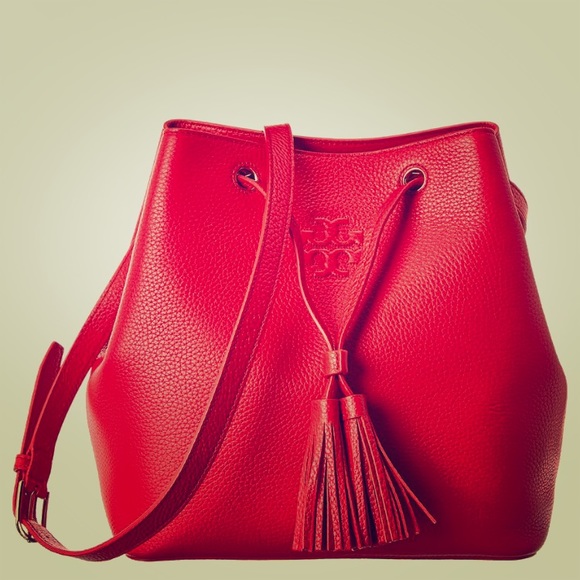 tory burch red bucket bag